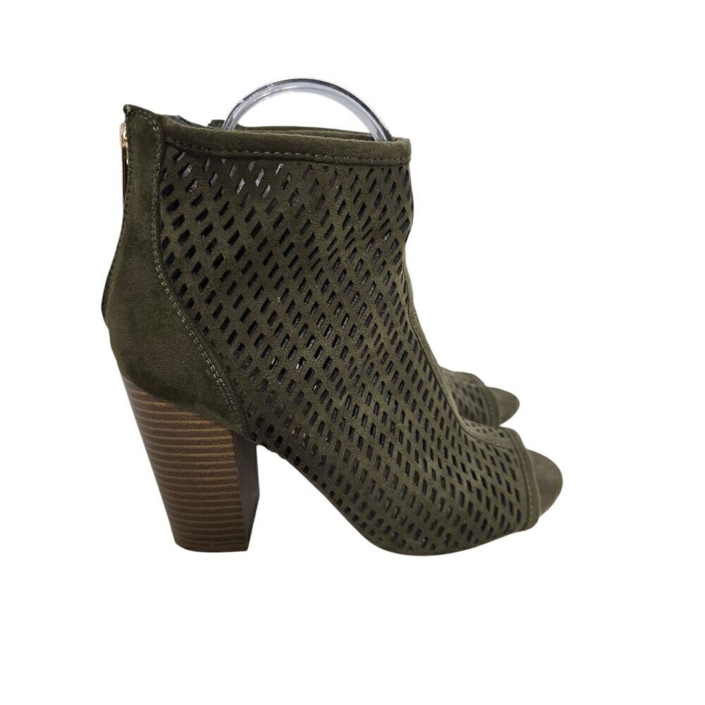Just Fab Army Green Perforated Open Toe Ankle Boot